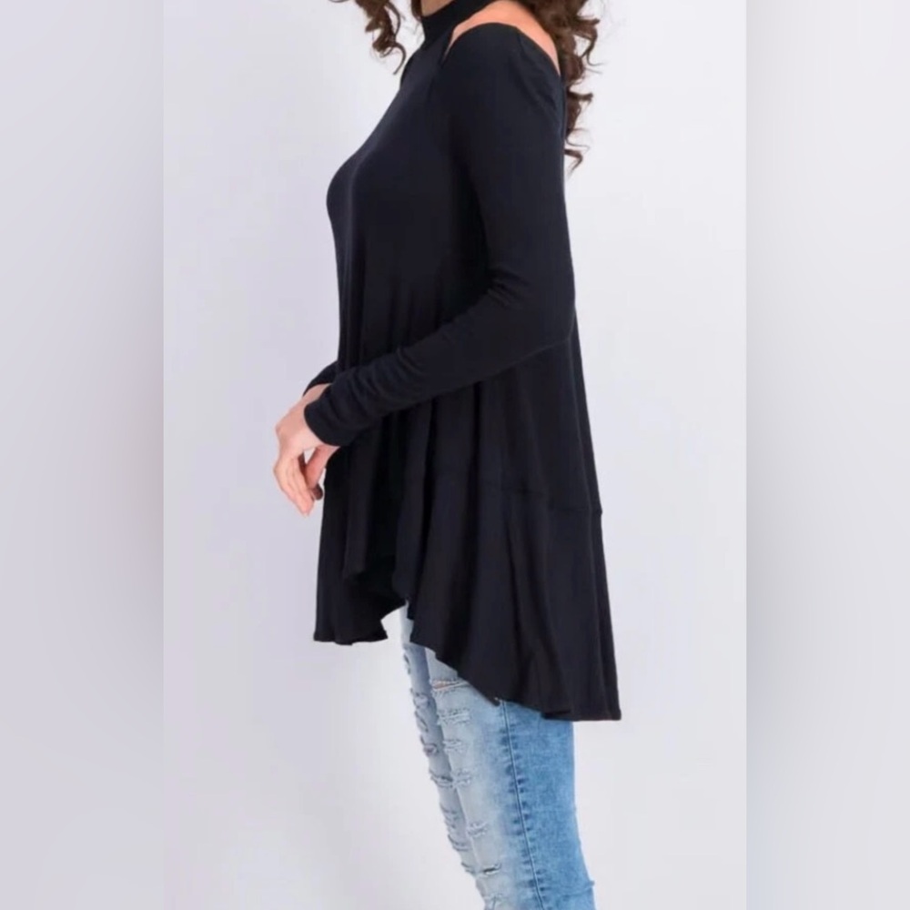 Free People Downtown Girl Black Cut Out Flowy Mock Turtleneck S - Picture 4 of 13